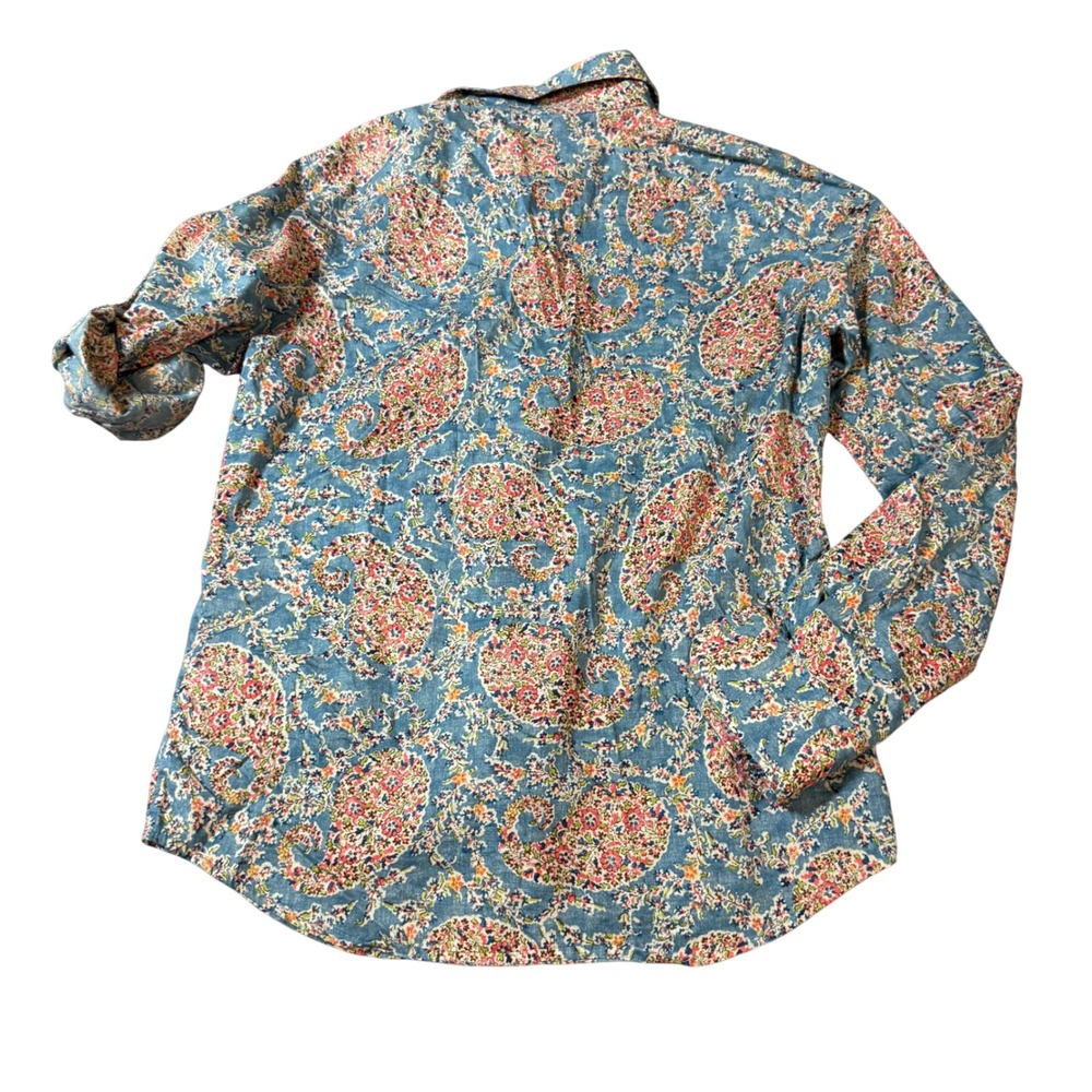 RALPH LAUREN 90's Y2K Size Small Petite Paisley Blue Pocket Shirt Vintage Collar - Picture 7 of 7